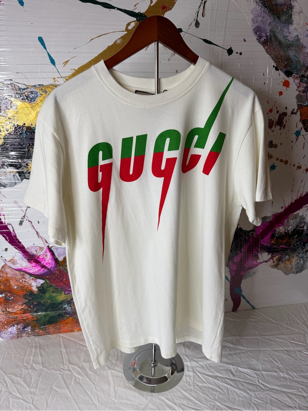 Gucci White Tee with Red & Green Logo
